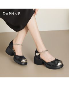 Daphne Chunky Heel Sandals Women's Summer New Hollow Mary Jane Shoes Casual High Heel Flats 4024303390 Black 38