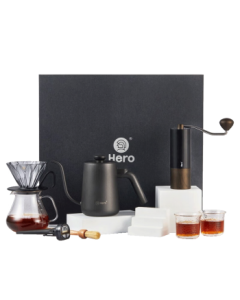 Hero Professional Pour-Over Coffee Pot Set with Coffee Grinder, Cup, and Manual Brewing Kit – Gift Box