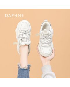 DAPHNE Daphne Platform Chunky Sneakers for Women Casual White Shoes Cotton Shoes White 38