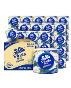 Vinda Core Toilet Paper Blue Classic 4-Ply 200g*27 Rolls Camellia Scent Bathroom Tissue Bulk Pack