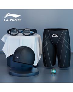 LI-NING Men's Swimming Trunks, Goggles, and Cap 5-Piece Set LN55-169 Black XXL