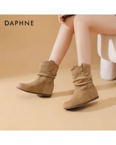 Daphne Stacked Boots Women's Autumn Ankle Boots, Marled Western Cowboy Boots with Hidden Heel, Camel, Size 35