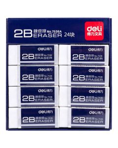 Deli Clean White Art Eraser, Easy to Use with Less Residue, for Student Exams and Art Drawing, 24 Pieces/Box, Model 7536A