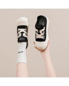 Daphne Platform White Sneakers for Women 2024 Summer Basic Versatile Chunky Toe Breathable Canvas Shoes Black 38