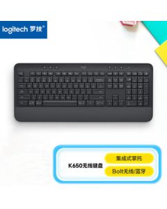 Logitech (HWD) K650 Wireless Bluetooth Keyboard with Wrist Rest, Dual-Mode Enterprise-Level Keyboard with Logi Bolt Receiver, Commercial Version, Black