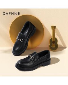 Daphne Women's Loafers British Style Mary Jane Shoes Round Toe Chunky Heel Versatile School Style Flat Shoes Black (Matte) 36