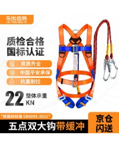 Leyou Baiyi 5-Point Safety Harness 2m Double Large Hook + Shock Pack Safety Rope for High-Altitude Work Construction