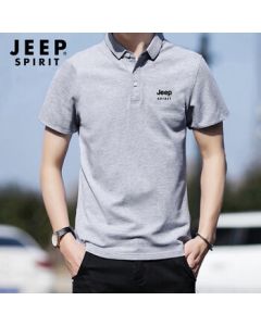 JEEP SPIRIT Men's Short-Sleeve Breathable Summer Polo Shirt Quick-Dry Ice Silk Casual Sports Top Grey XL