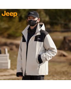 JEEP Down Jacket for Men and Women, Winter 3-in-1 Couple's Jacket Coat, Ivory White XL