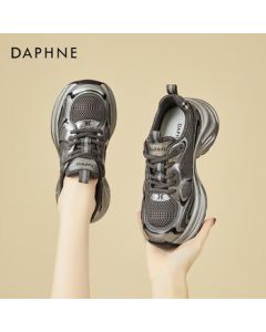 Daphne Platform Chunky Dad Sneakers for Women, Fashion Versatile Casual Shoes, Thick-Soled Loafer Sneakers, Gunmetal Gray, Size 36