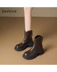 Daphne Women's Chelsea Boots Chunky Heel 2025 New Martin Boots British Style Slimming Boots - Brown, Size 37
