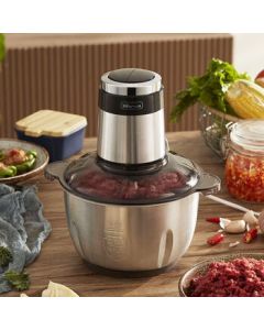 Bear Electric Meat Grinder, Home Use Stainless Steel Small Multi-functional Food Processor for Mincing Meat, Chopping Vegetables and Mixing Garlic, QSJ-C04W8, Single Blade Head