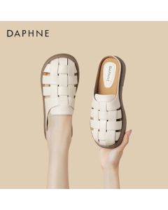 Daphne Women's Flat Breathable Woven Slip-On Sandals Round-Toe Slippers 4024303106 Beige 37