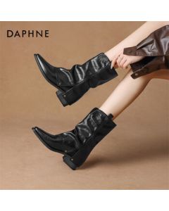 Daphne Women's Ankle Boots New Cowboy Boots Stacked Boots Vintage Boots 4024605056 Black Furry Lined 35