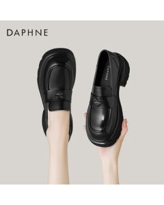 Daphne Women's Slip-On Loafers Genuine Leather Thick Sole Chunky Heel Oxford Shoes 4024101474 Black 37