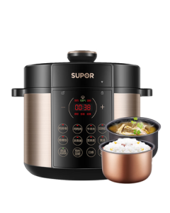 SUPOR Traditional Chinese Style Series Electric Pressure Cooker 5L with Smart Reservation, 70kPa for Soup and Millet Porridge, Dual Inner Pots, 50YC9086 Rice Cooker and Pressure Cooker for 4-6 People