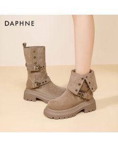 Daphne Popular British Style Maillard Boots Women's Thick-Soled Height-Increasing Western Riding Boots Two-Way Long Boots Khaki 40