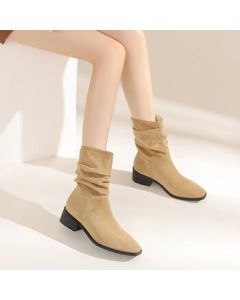 DAPHNE Western Cowgirl Boots for Women, Autumn and Winter Fashion Mid-Cuff Stacked Boots, Retro Ankle Boots for Women, Khaki, Size 35