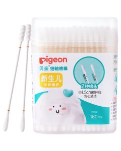 Pigeon Baby Cotton Swabs, Thin Shaft Cotton Buds, Ear and Navel Cleaning Swabs, 180 Count KA01