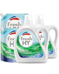 Walex Clear & New Laundry Detergent Pine Scent 18.5 Jin (3L Bottle + 2.25L + 2L Bag x 2) Kills Bacteria, Dust Mites & Musty Odors