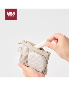 MUJI Recycled Polyester Double Zipper Pouch Storage Bag Beige S