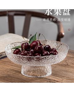 Baijie Glass Fruit Tray Platter - Light Luxury Living Room Snack Tray, Dry Fruit Tray, Tea Dessert Tray, Candy Tray with High Foot Hammered Texture