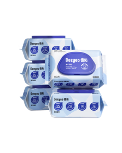 Deyou EDI Pure Water Wipes 80 Sheets * 5 Packs, Lid-Included Large Pack Baby Face & Hand Wipes Alcohol-Free