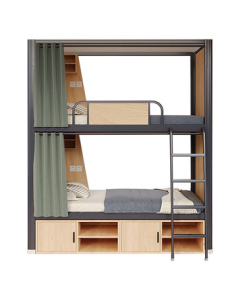 XinJing Steel Frame Bunk Bed Apartment Double Deck Steel Wood Bunk Bed for Staff Dormitory 1M with Underbed Cabinet