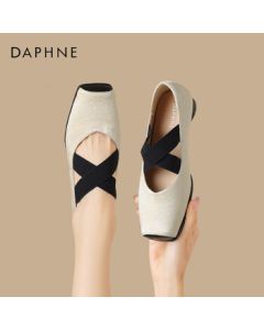 Daphne Women's Single Shoe Chunky Heel Ballet Style Mary Jane Shoes Cross Strap Shoes 4024101355 Beige 40