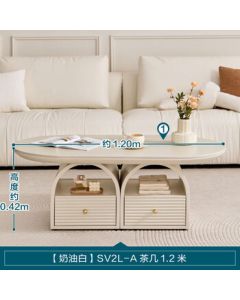 LINSY HOME French Cream Style Quartz Living Room Modern Minimalist Small Table SV2L [Cream White] Coffee Table 1.2m