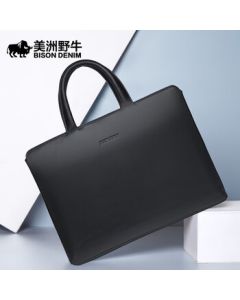 American Bison Men's Briefcase Horizontal Business Leather Top Grain 15-inch Laptop Bag Gift for Men