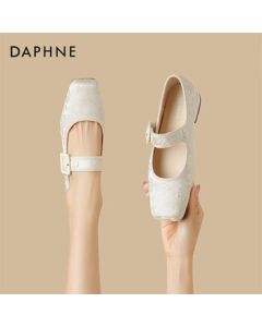 DAPHNE Mary Jane Shoes for Women, Chunky Heel, Shallow Round-Toe, Versatile Single Shoes 4024101347, Beige, 36