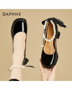 DAPHNE French Chunky Heel Mary Jane Pumps Women's 8cm Elegant High Heels Evening Shoes 4623404078 Black Size 36