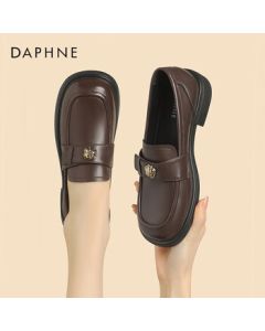 Daphne Women's Loafers Retro Chunky Heel Leather Shoes with Buckle Strap Versatile Flats 4024101055 Brown 36