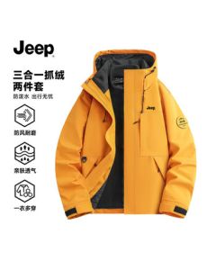 JEEP Unisex All-Terrain Jacket 3-in-1 Outdoor Windproof Warm Coat - Maple Yellow (Fleece) L