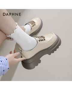 Daphne Platform Loafers for Women, Spring British Retro Style Oxford Shoes, Preppy Casual Flats, Beige, Size 37