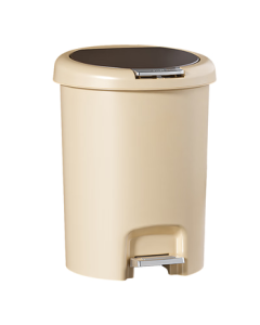 May Flower 12L Beige Step & Touch Trash Can with Lid, Odor-Locking for Office, Dorm, Bathroom, Home
