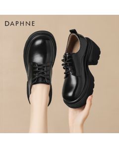 Daphne Women's Leather British Style Platform High Heel Oxford Shoes, Versatile Women's Shoes 4023404156, Black, Size 39