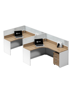 Lanran Simple Partition Cubicle Office Desk F-Shaped Double Workstation [Including Cabinet]