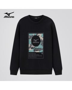Mizuno Men's Outdoor Sweatshirt, Spring/Autumn Round Neck Loose Long-Sleeve T-Shirt Top Printed Casual Base Layer, Black, M