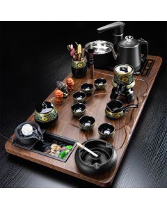 Yuanhe Kung Fu Tea Set, Complete Home Tea Set with Automatic Water Boiling, Tea Tray, Cups, and Pot, Modern Tea Table for Office and Hospitality