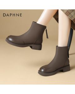 Daphne Women's Ankle Boots Retro Chunky Heel Stretch Slim Boots Leather Boots Martin Boots Shoes 4023605150 Brown 35