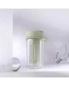 Fuxing Minimalist Hand Drip Cold Brew Coffee Cup with Tea Infuser, Portable Cold Infusion Cup for Business Office and Students, Green/450ml