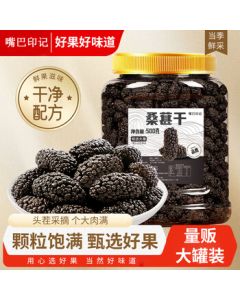 Mouthprint Black Mulberry Dried Fruit 500g/Jar - Premium Xinjiang Specialty Large Grain Sand-Free Mulberries for Snacking, Tea, or Wine Infusion for Health