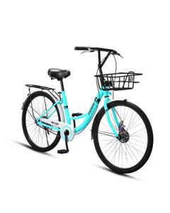 Forever Solid Tire Bicycle for Men and Women, Airless with Basket, Lollipop, Single Speed 26-Inch Bianchi Green