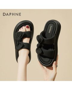 Daphne Women's Sandals Thick Sole One-Band Flip Flops Elegant Bow Platform Shoes 4023303287 Black 37