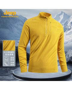 JEEP Sport T-Shirt Men's Spring/Fall Outdoor Warm Stand-Up Collar Half-Zip Breathable Long Sleeve Bright Yellow L