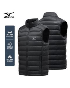 Mizuno Men's Outdoor Down Vest, Windproof Stand Collar Sleeveless Jacket for Autumn and Winter, Casual Outerwear, Black, 2XL