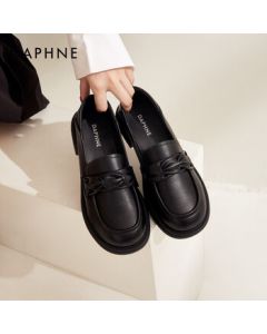 Daphne Loafers Spring/Summer New Women's Slip-On Casual Work Shoes Chunky Sole Versatile Black 36