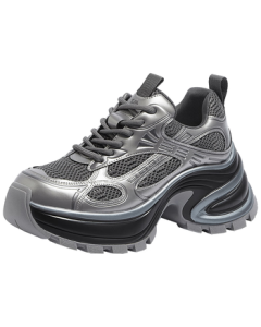 CAMEL Dad Sneakers Silver Cool Fashion Platform Casual Shoes L25S283005R Gunmetal (Fleece-Lined) 38